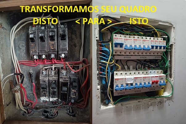 Antes e depois de quadro elétrico
